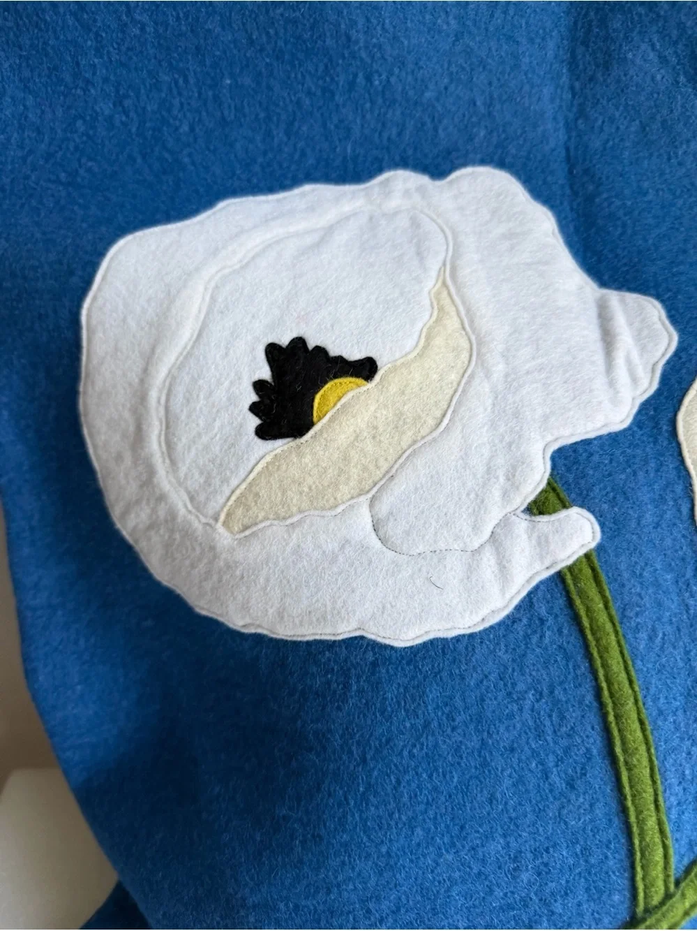 Sandor Hungary Wool Felt Pillow Cover 19x19 White Floral Applique Retired VTG